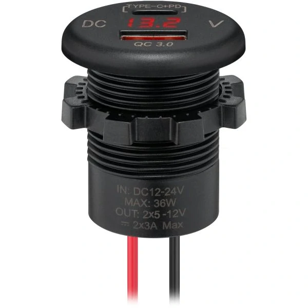 324/062 USB dvojzásuvka (A,C) s voltmetrom